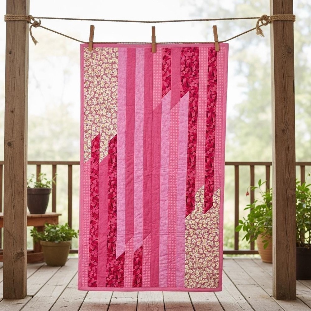 Vintage Pink Patchwork Quilt 30x50 Handmade‎ Cottage Floral Throw